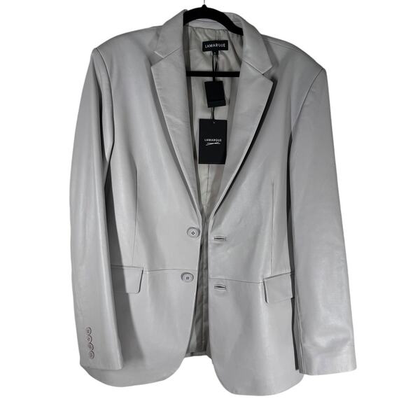 NWT Lamarque Felina Oversized Leather Blazer Moon Gray Medium Loose Baggy - Picture 5 of 11